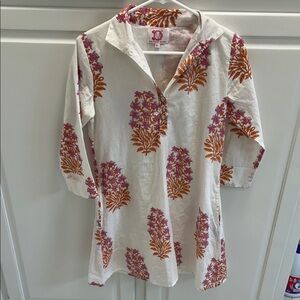 Victoria Dunn White dress with Pink and Orange Floral Design